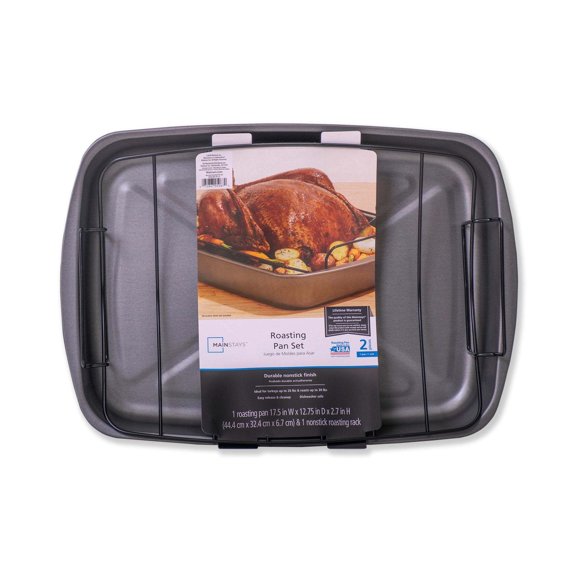 Mainstays 18 inch Jumbo Roasting Pan with Lid and Basting Rack