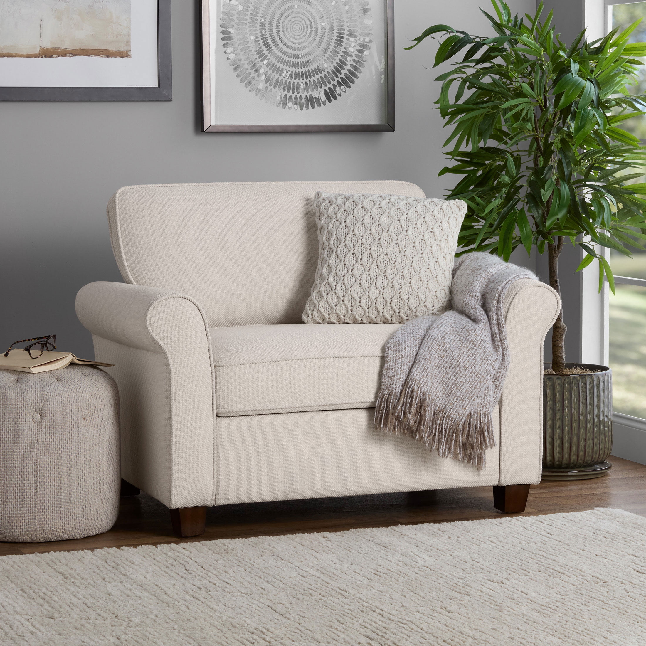 Mainstays Rolled Arm Storage Accent Chair, Cream