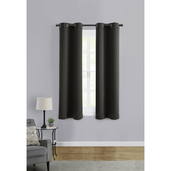 Mainstays Room Darkening Grommet Curtain Panel Pair, Set of 2, Black, 30"W x 63"L