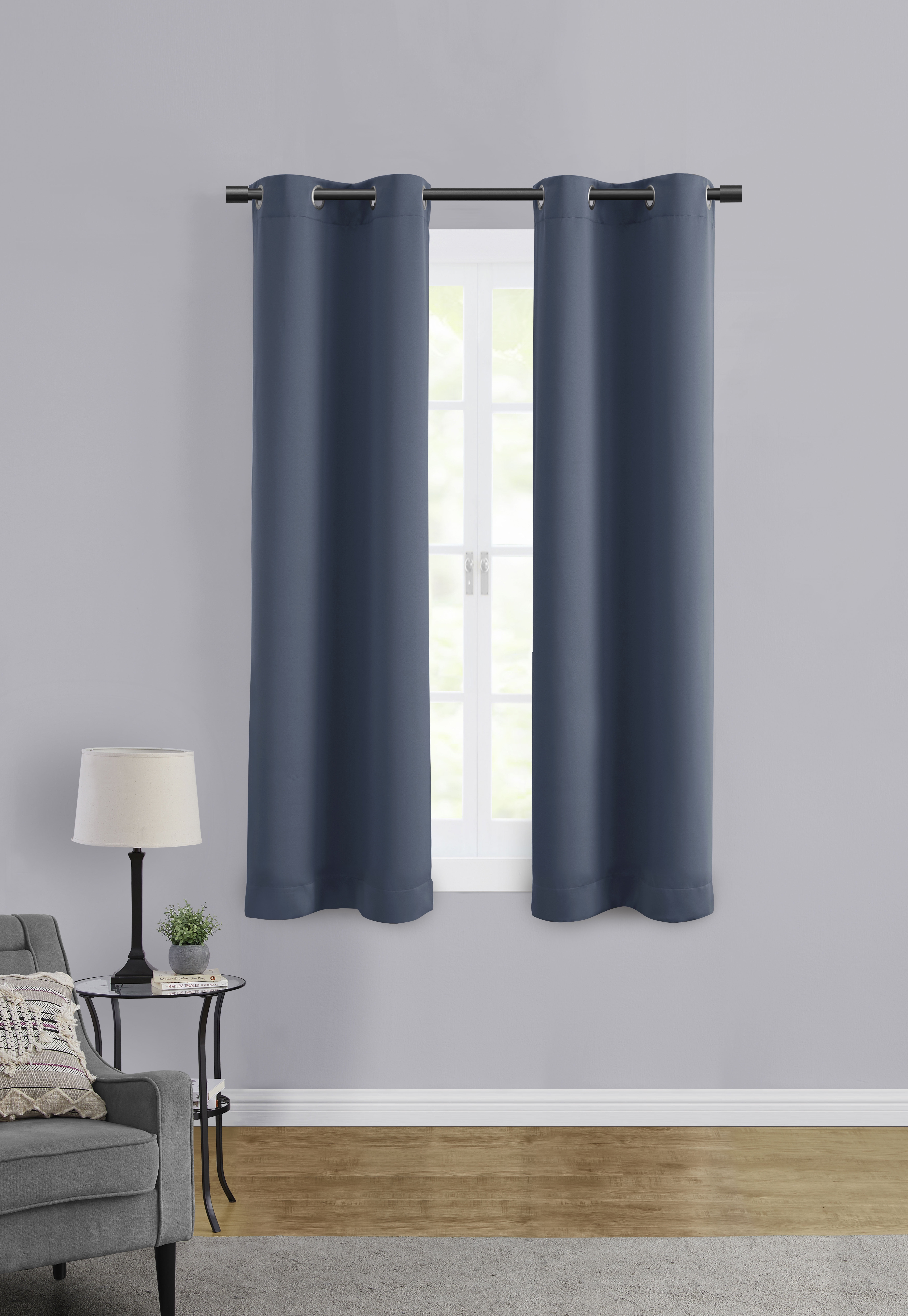 Mainstays Room Darkening Grommet Curtain Panel Pair, Set of 2, Blue Moonlight, 30"W x 63"L