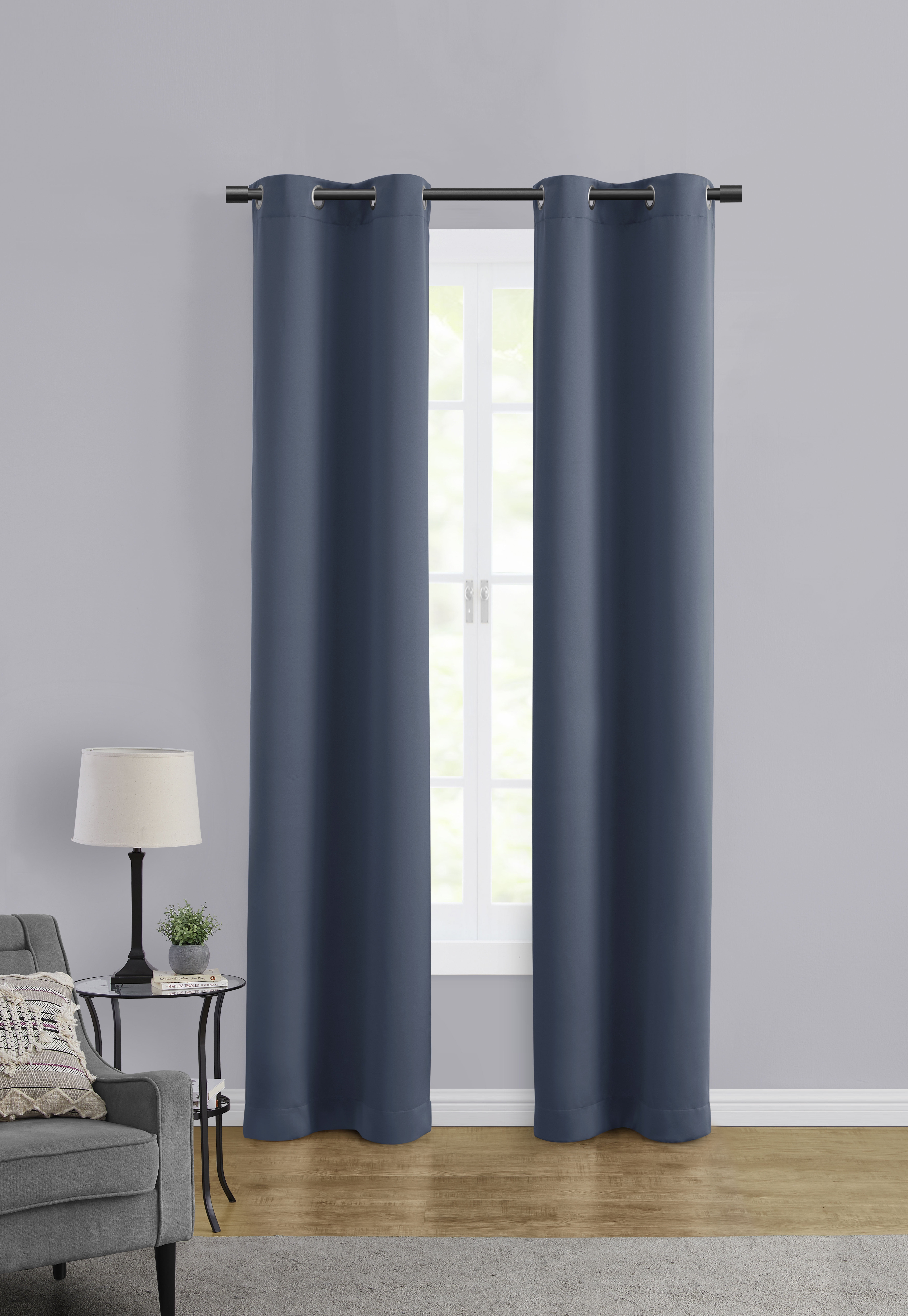 Mainstays Room Darkening Grommet Curtain Panel Pair, Set of 2, Blue Moonlight, 30"W x 84"L