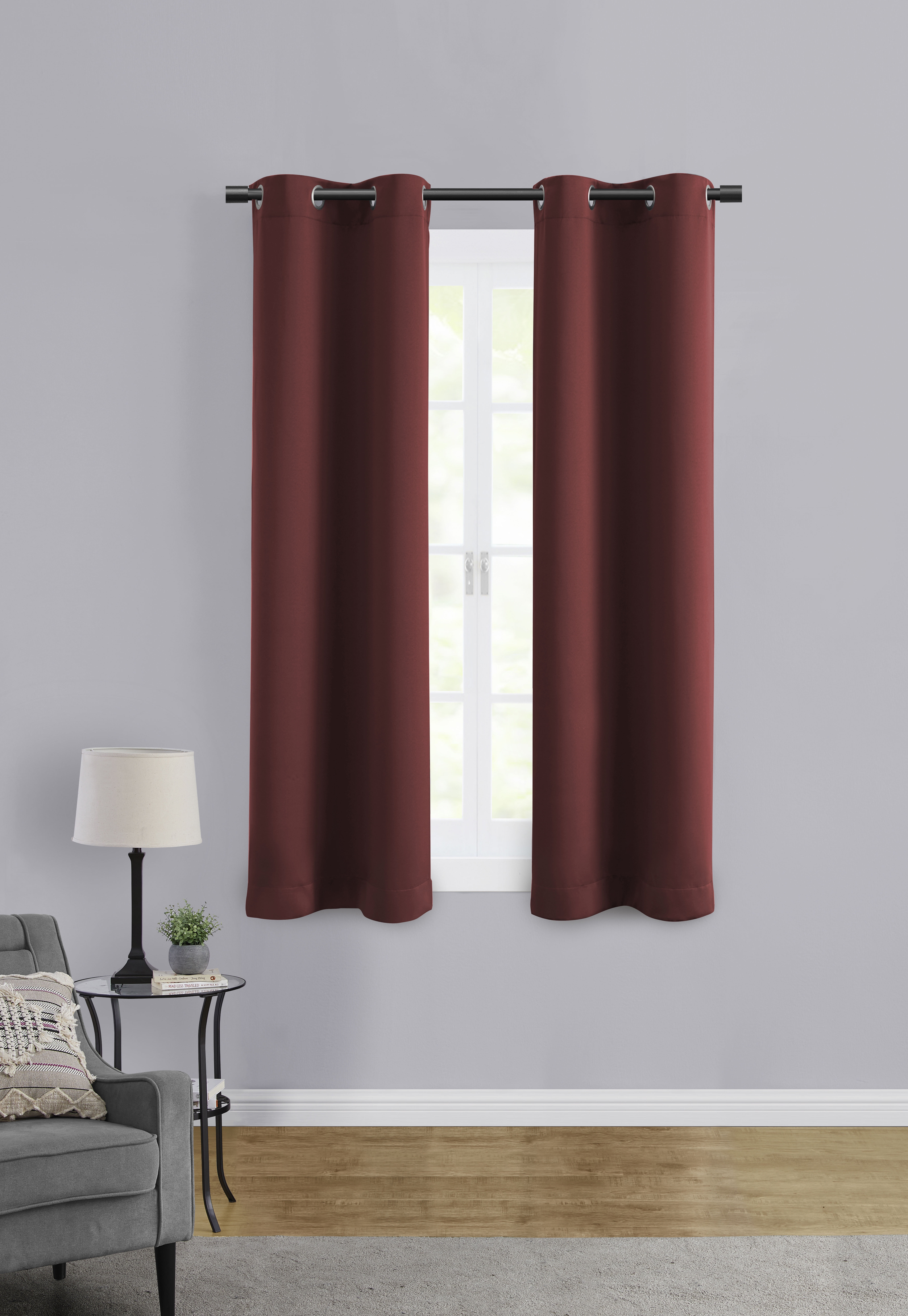 Mainstays Room Darkening Grommet Curtain Panel Pair, Set of 2, Brick, 30"W x 63"L
