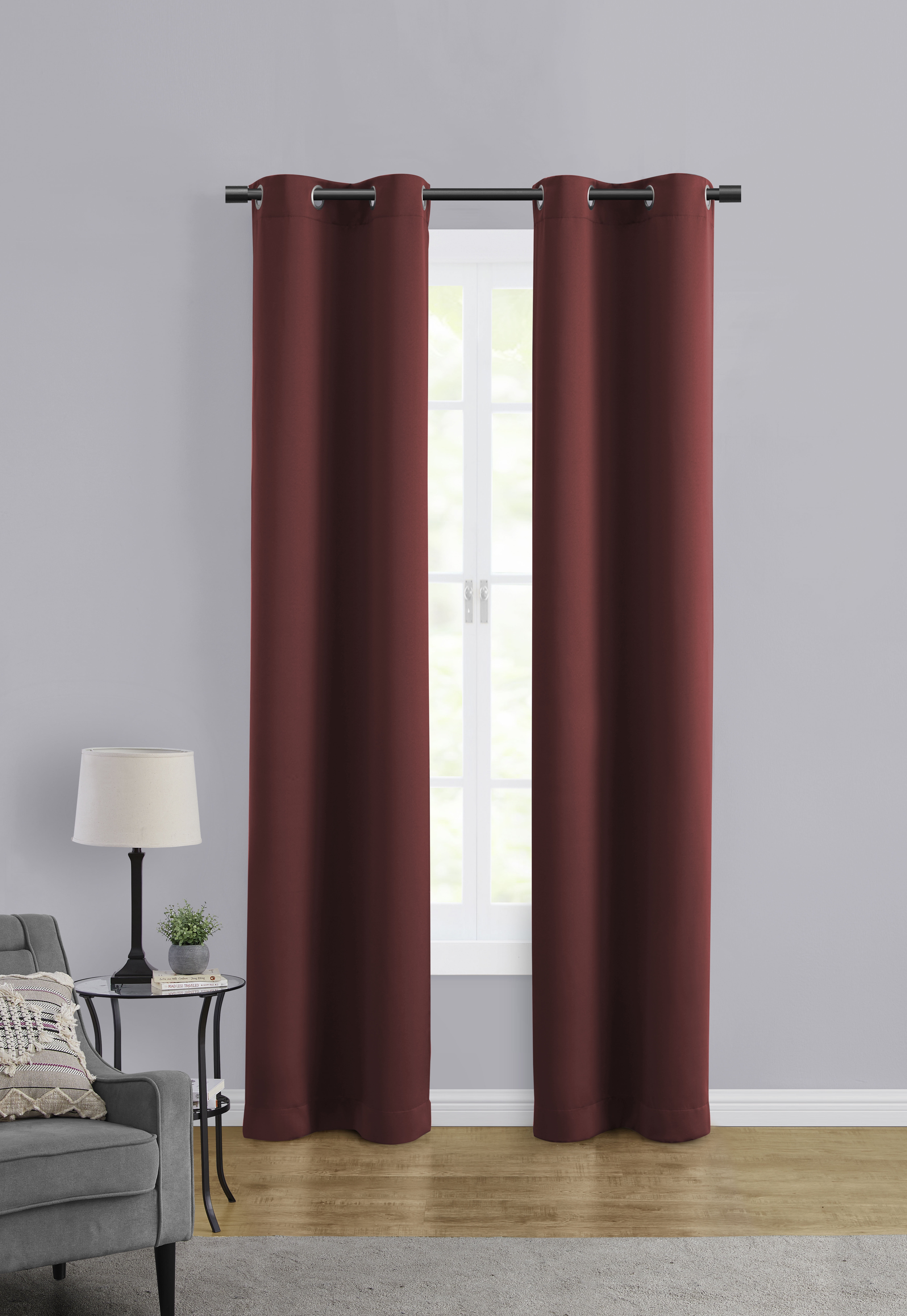 Mainstays Room Darkening Grommet Curtain Panel Pair, Set of 2, Brick, 30"W x 84"L