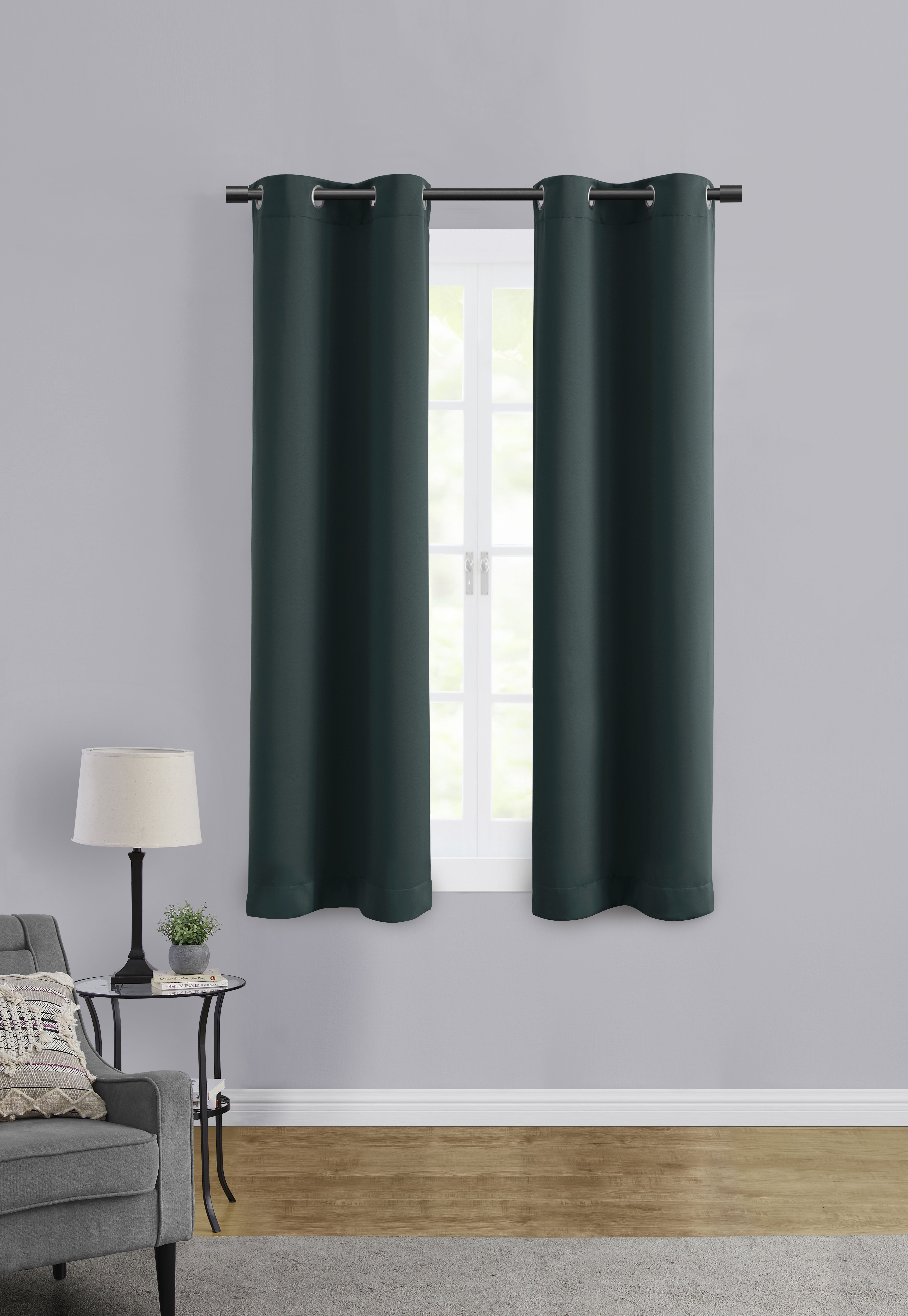 Mainstays Room Darkening Grommet Curtain Panel Pair, Set of 2, Dark Teal, 30"W x 63"L