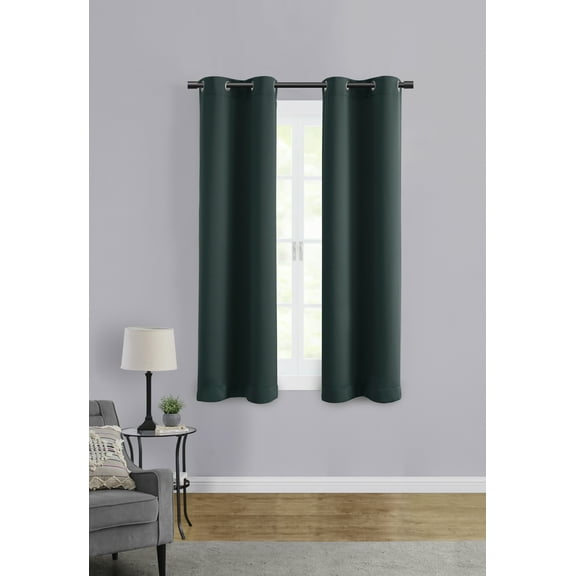 Mainstays Room Darkening Grommet Curtain Panel Pair, Set of 2, Dark Teal, 30"W x 63"L