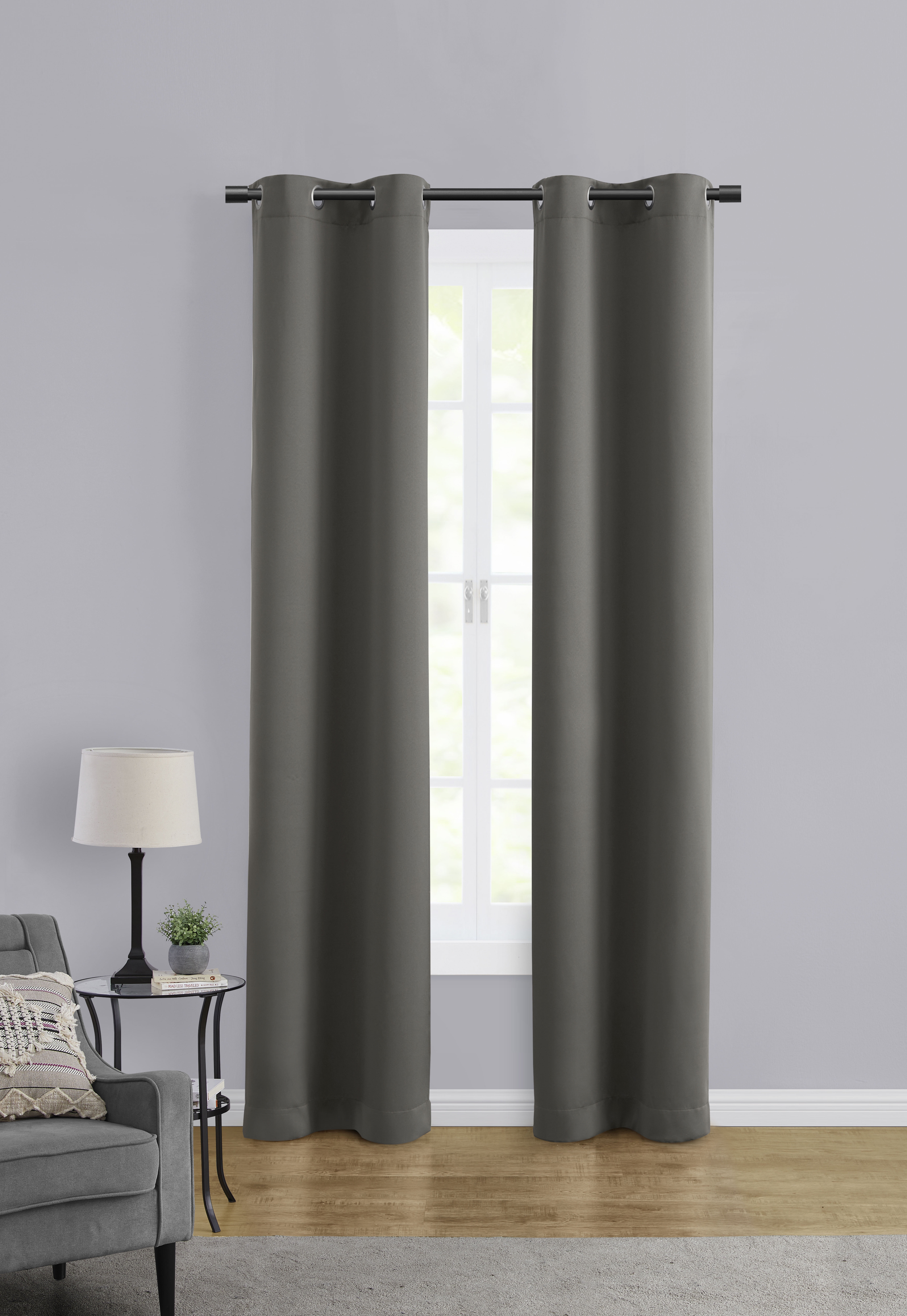 Mainstays Room Darkening Grommet Curtain Panel Pair, Set of 2, Gray, 30"W x 84"L
