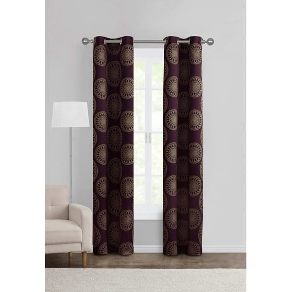 Mainstays Room Darkening Grommet Curtain Panel Pair, Set of 2, Medallion Burgundy, 30"W x 84"L