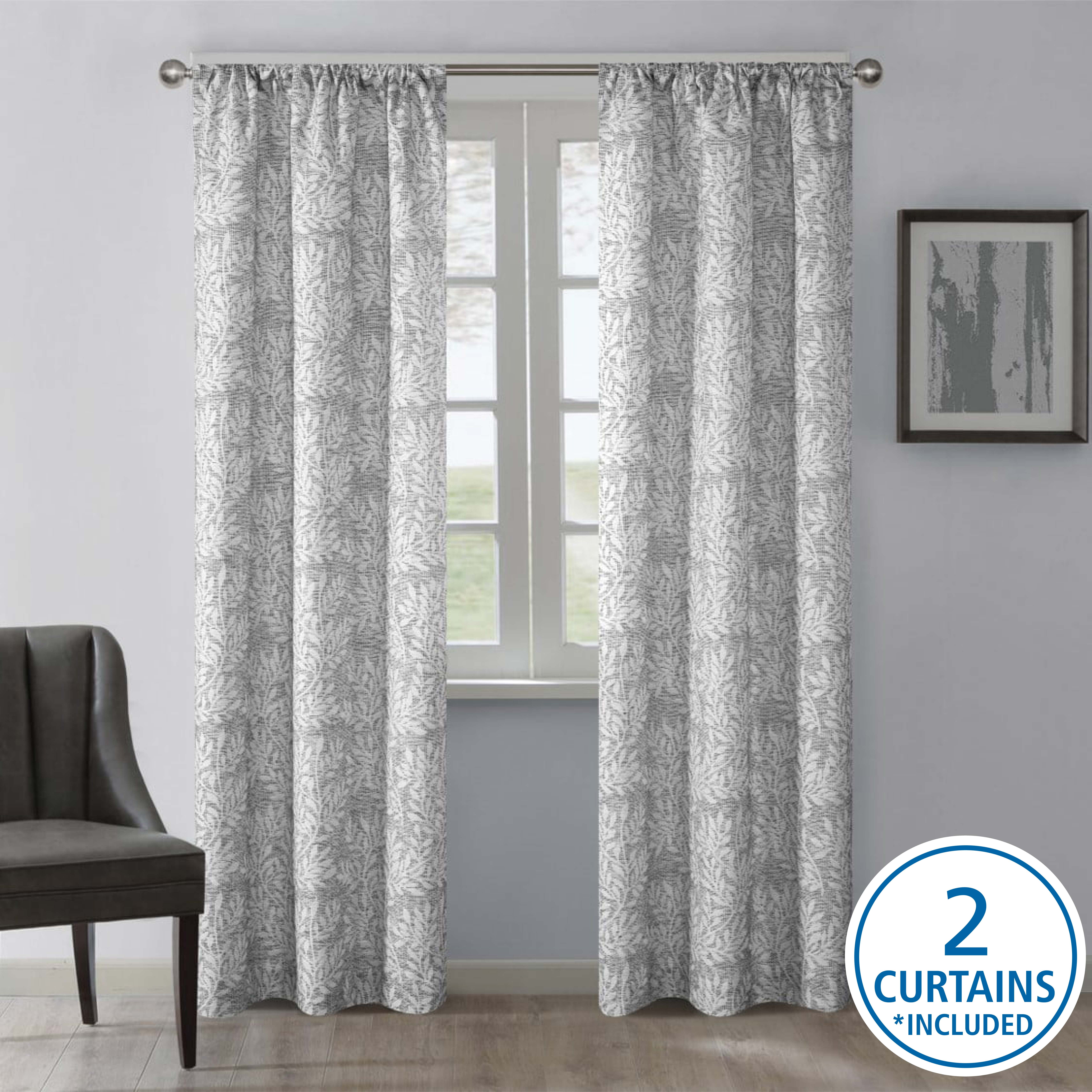 Mainstays Jacquard Blackout Curtain Panel Pair, Set of 2, Silver Botanical, 37 in W x 84 in L