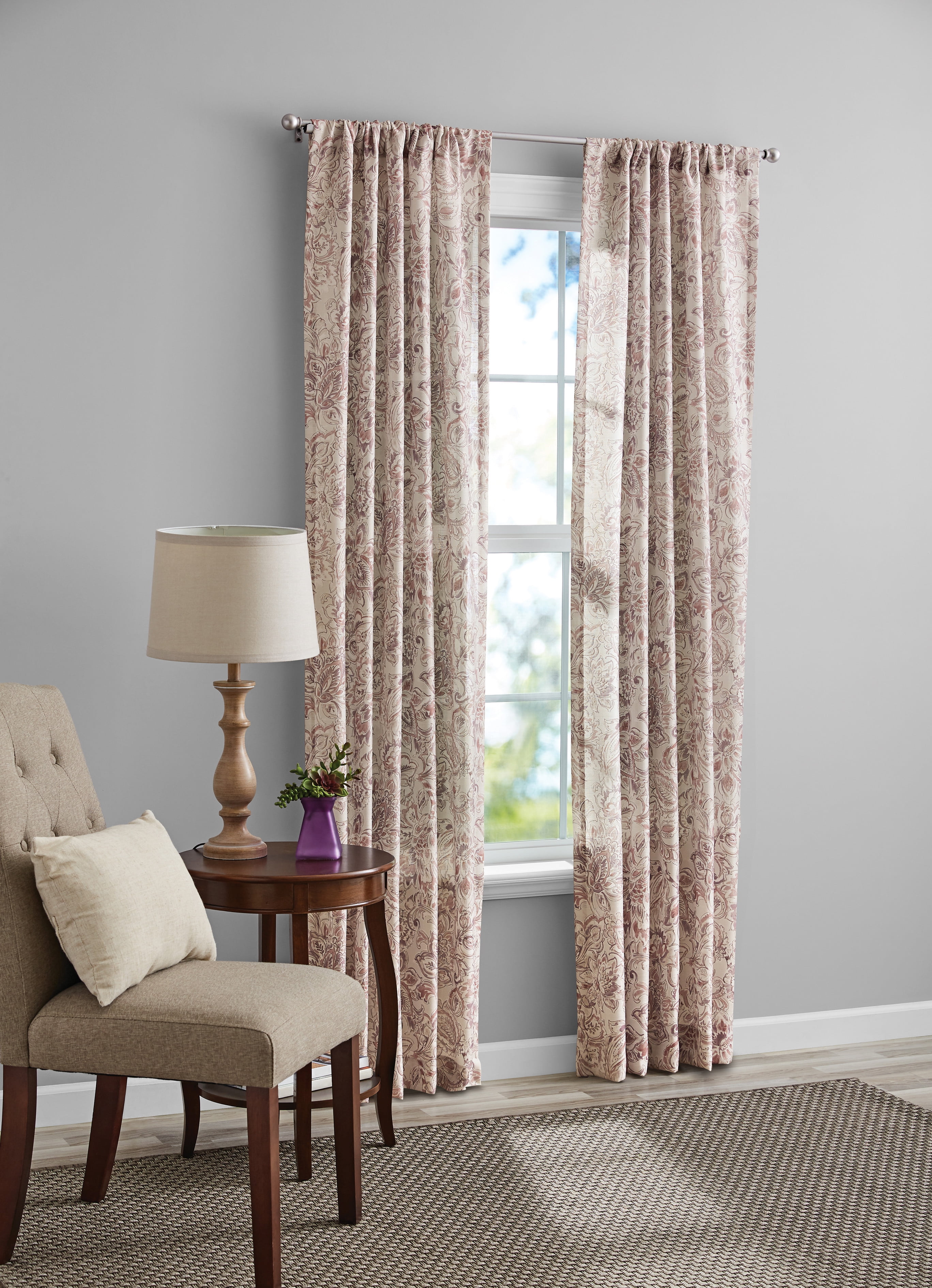 Mainstays Rose Tille Jacobean Light Filtering Rod Pocket Panel Curtains
