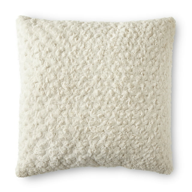 Mainstays Rosette Plush Decorative Square Throw Pillow, 22" x 22", Ivory Color