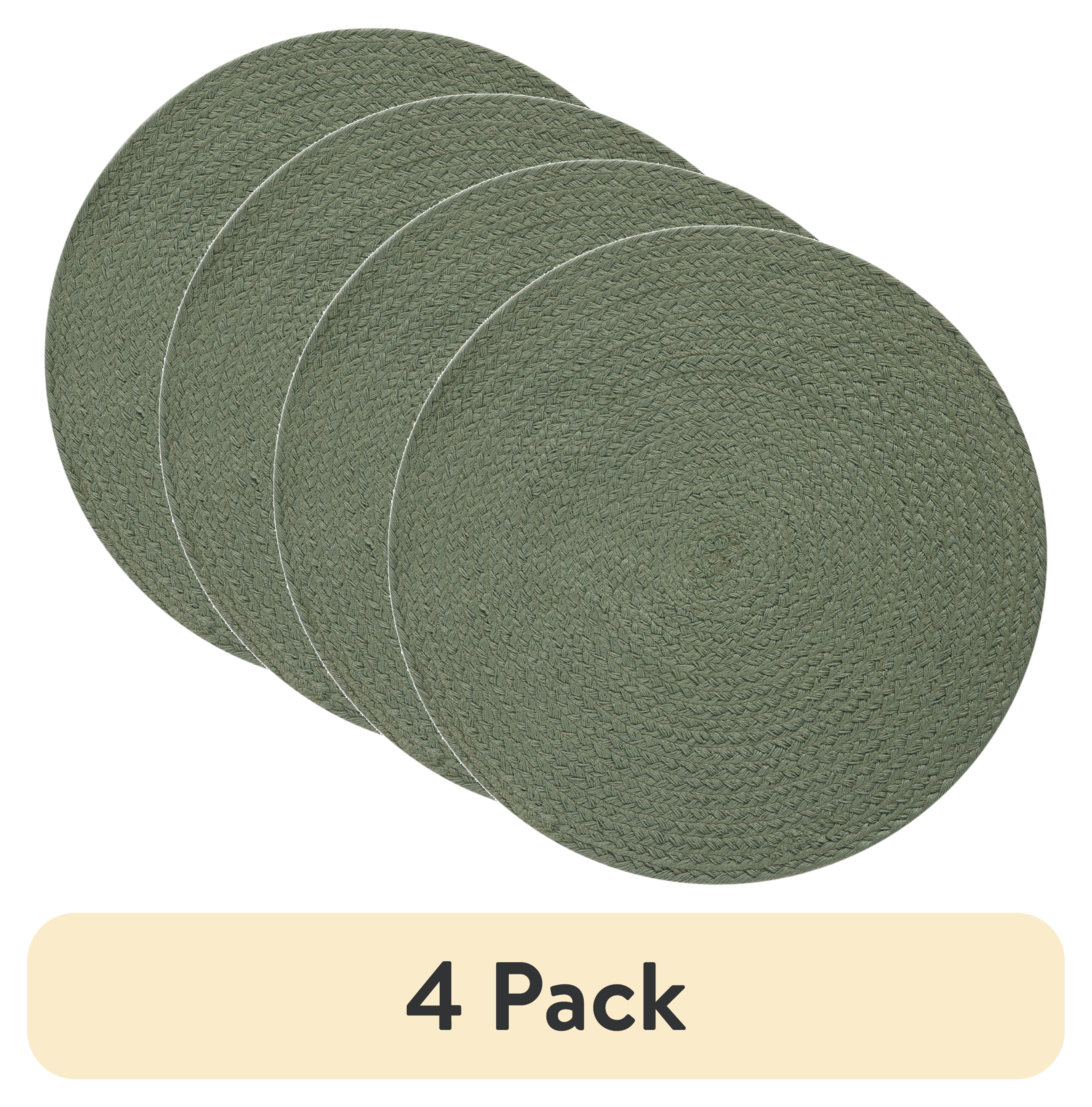 (4 pack) Mainstays Round Braided Placemat - Hedge Green - 14" Diameter, Polyester