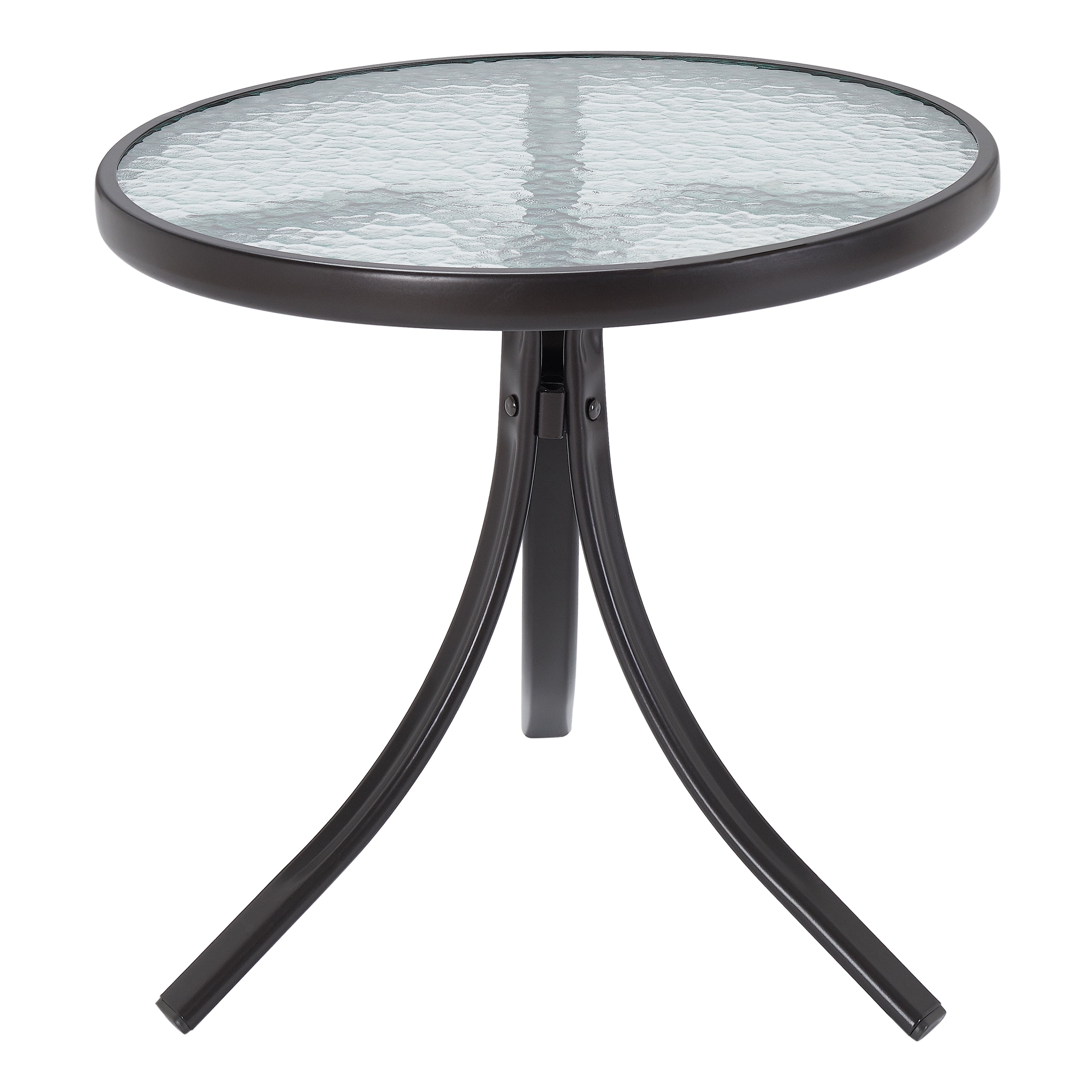 Mainstays Round Glass Patio Table, 20" D, Dark Brown Finish