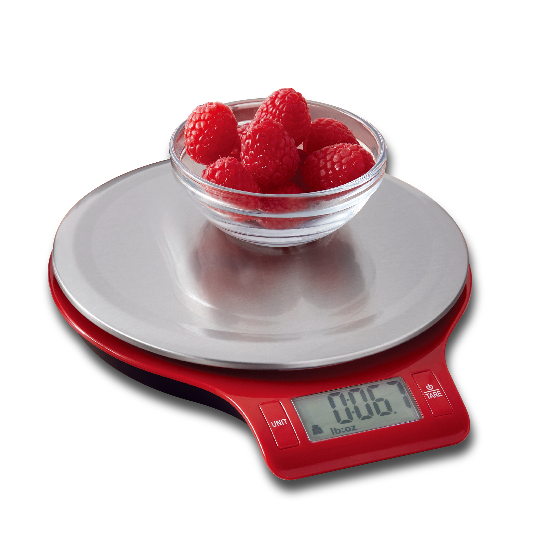 Mainstays Round Stainless Steel Digital Kitchen Scale, Red - image 1 of 11