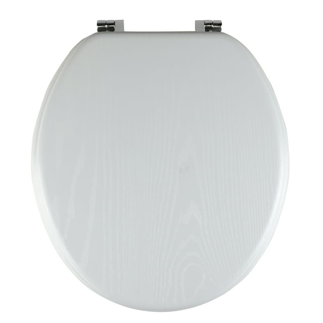 Mainstays Round Veneer Wood Toilet Seat with chrome hinge, Rustic Gray