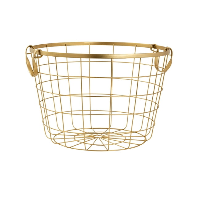 Mainstays, Round Wire Basket With Handles, Large Size, Gold, 4 Pack