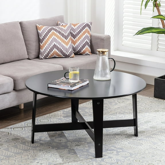 Mainstays Round Wood Coffee Table, Black, 35.98 x 35.98 x 18