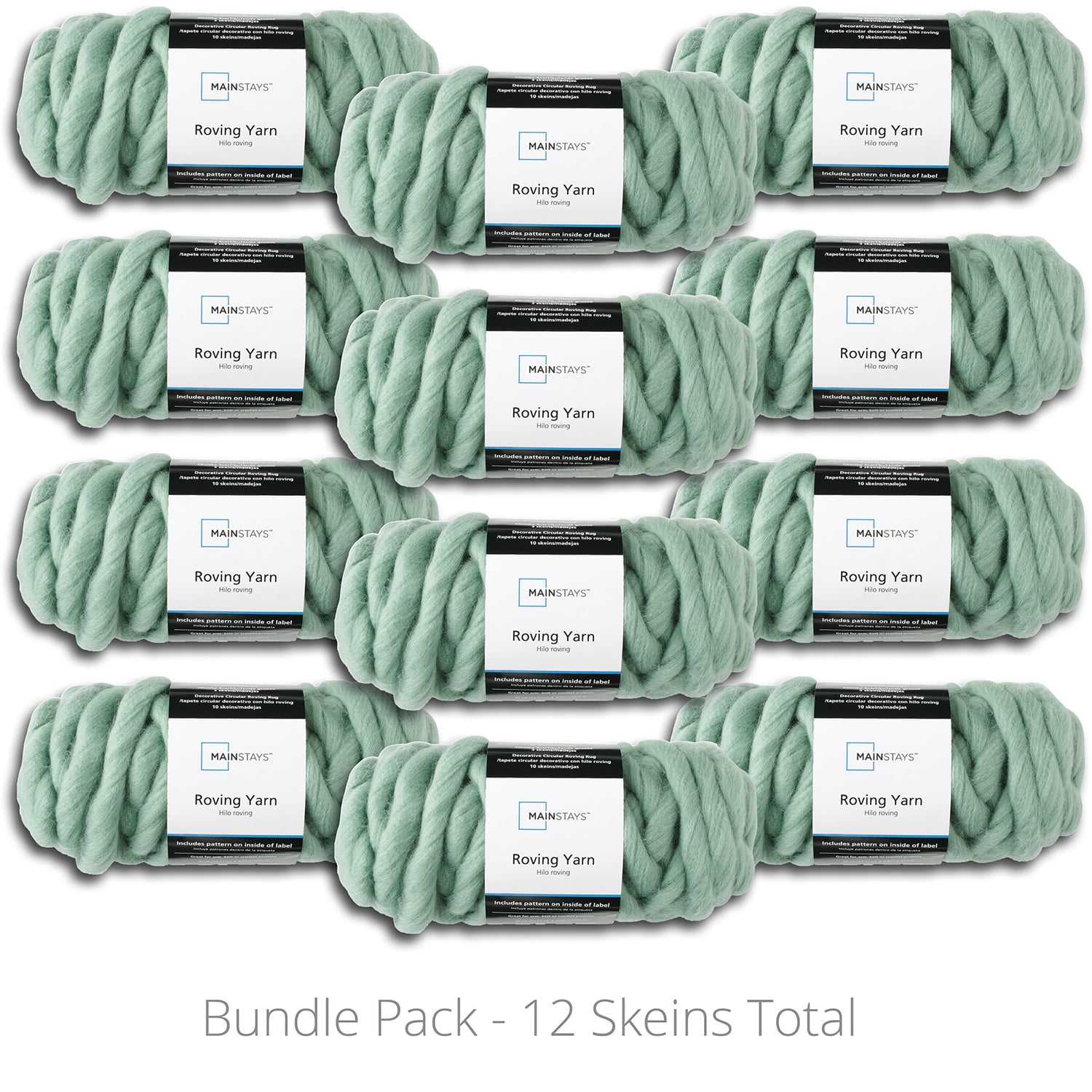 Mainstays Roving Yarn Value Bundle, 100 Acrylic, 26 yd, Green Sage, Super Bulky, Pack of 12