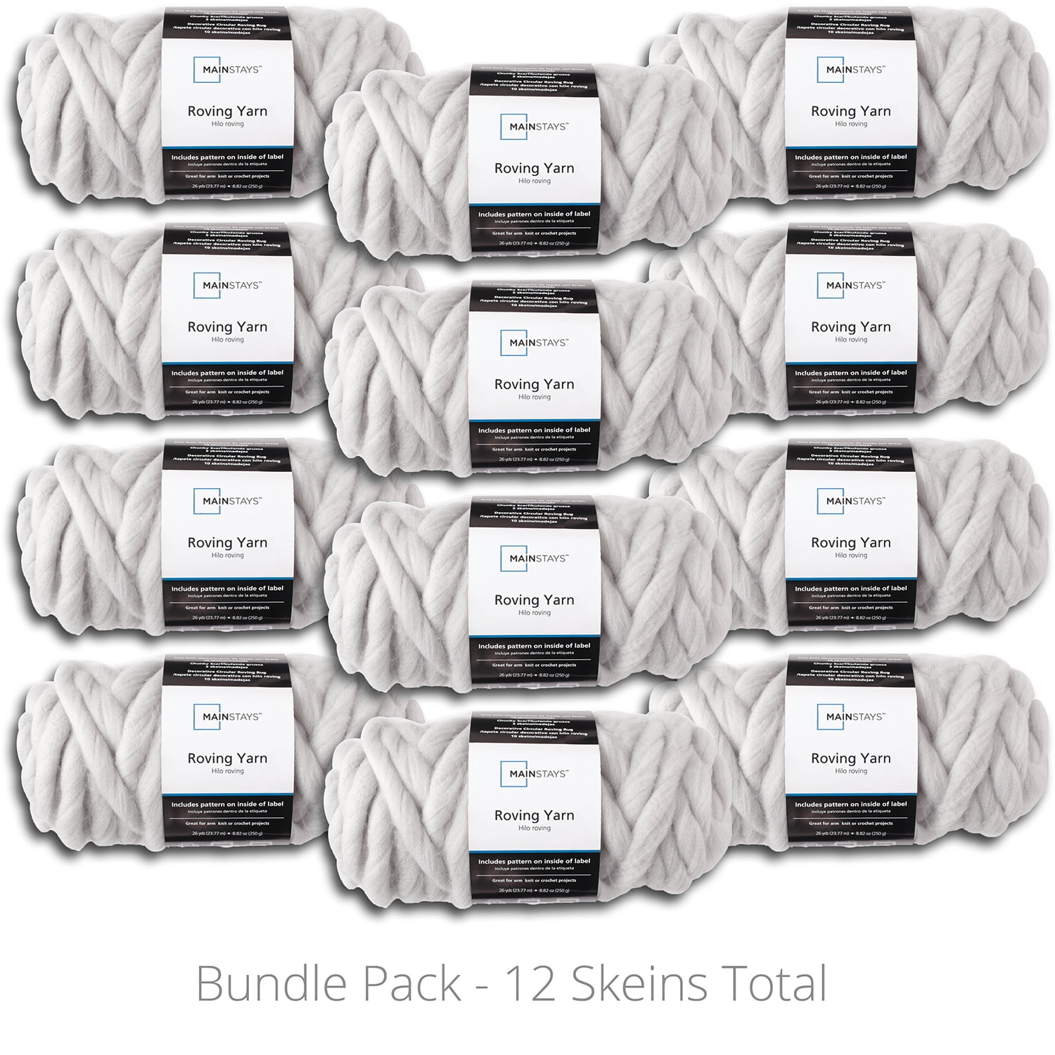 Mainstays Roving Yarn Value Bundle, 100% Acrylic, 26 yd, Soft Silver, Super  Bulky, Pack of 12
