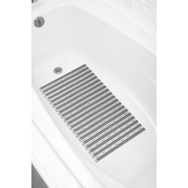 Mainstays Rubber MultiSurface Slatted Bathtub Mat, Grey and White, 16