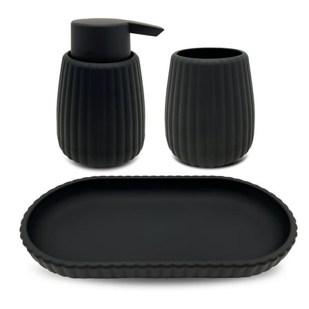 Mainstays Rubberized Plastic Ribbed 4-Piece Bath Accessories Set, Black
