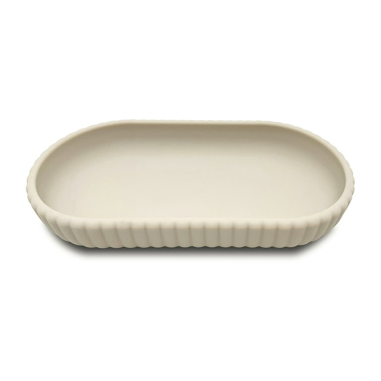 Mainstays Rubberized Plastic Ribbed Accessory Tray, Beige, Modern