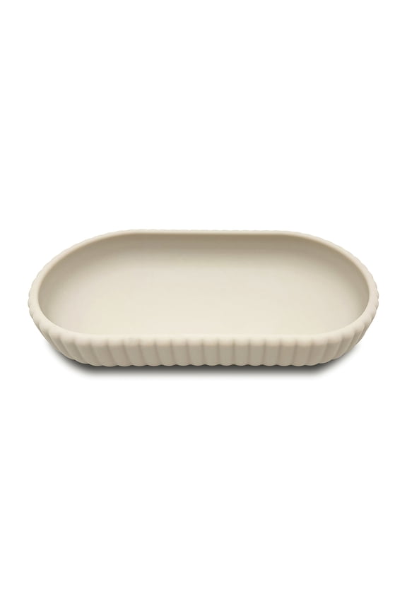 Rubberized Plastic Ribbed Accessory Tray, Beige