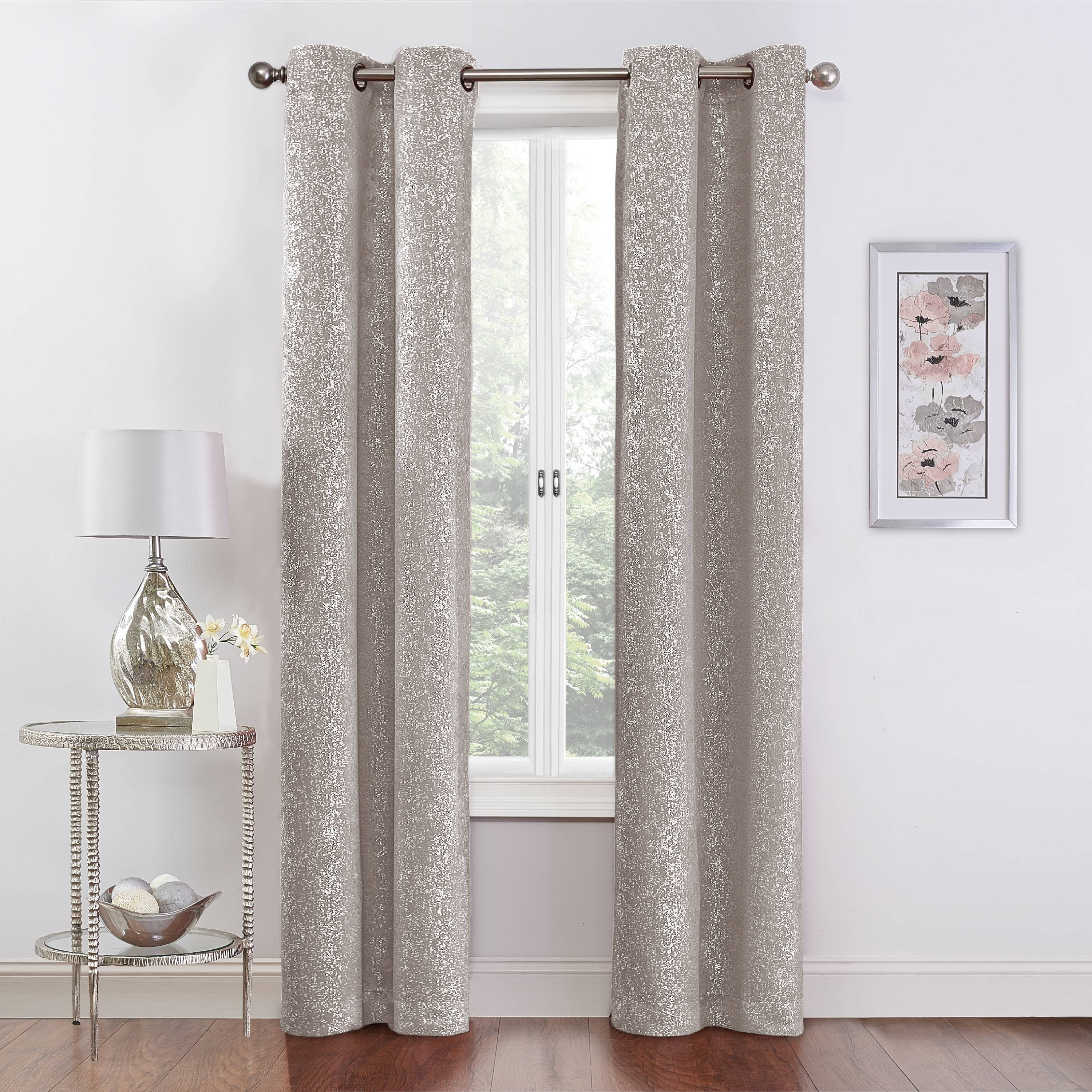 Mainstays, Sadie Printed Metallic Blackout Window Curtain, Set of 2