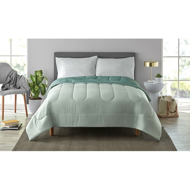 Mainstays Sage Green 3 Piece Bed in a Bag Comforter Set With Sheets