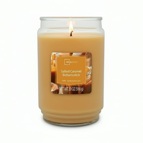 Mainstays Single-Wick Scented Glass Jar Candle, Salted Caramel Butterscotch, 20oz.