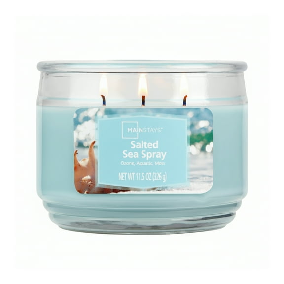 Mainstays 3-Wick Scented Glass Jar Candle, Salted Sea Spray, 11.5oz.