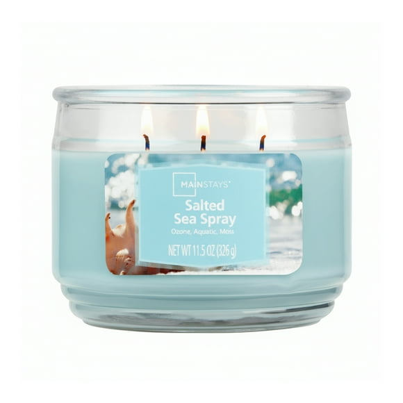 Mainstays 3-Wick Scented Glass Jar Candle, Salted Sea Spray, 11.5oz.