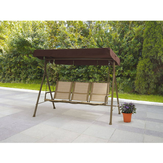 Mainstays Sand Dune 3-Person Outdoor Sling Canopy Porch Swing with Canopy, Dune