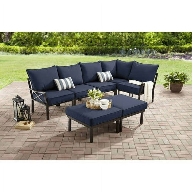 Mainstays Sandhill 7-Piece Metal Patio Furniture Sectional Set, with Cushions and Pillows