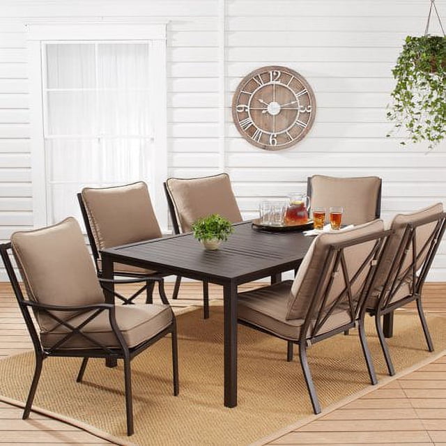 Mainstays Sandhill Outdoor Patio Dining Set, 7 Piece Metal Cushioned
