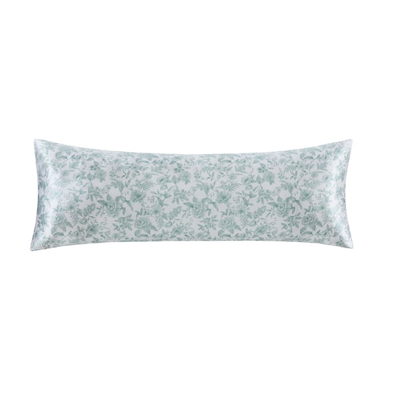 Mainstays Satin Body Pillowcase - Seafoam Green Floral Botanical - 20"x52" - Frizz Control & Cooling Comfort - 1 Pack