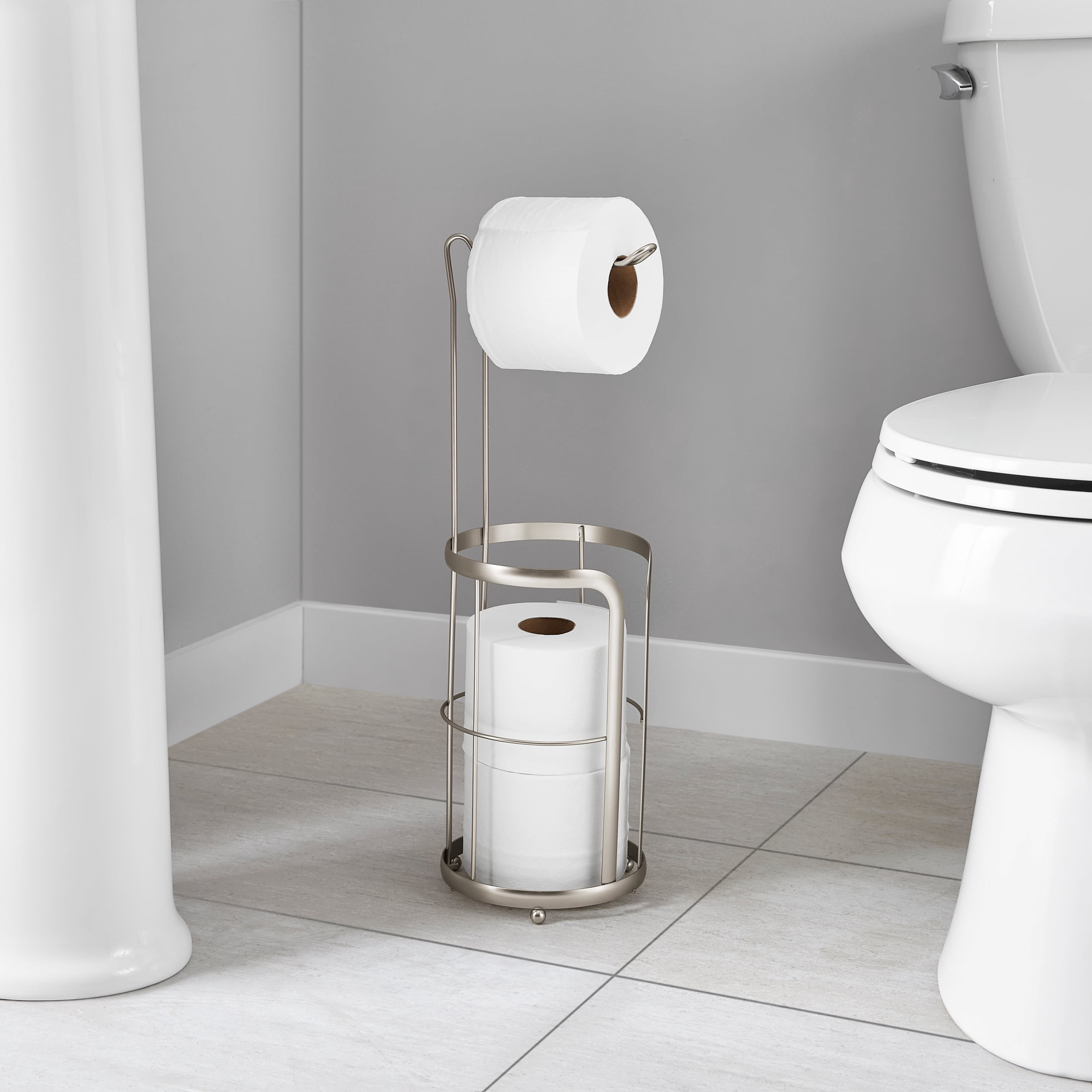 Mainstays Free Standing Satin Nickel Toilet Paper Holder and Roll
