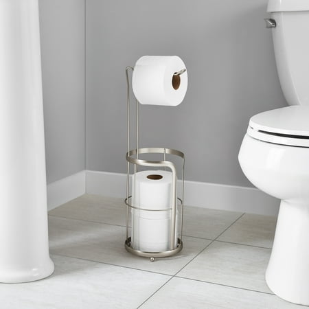 Mainstays Free Standing Satin Nickel Toilet Paper Holder and Roll Reserves Storage