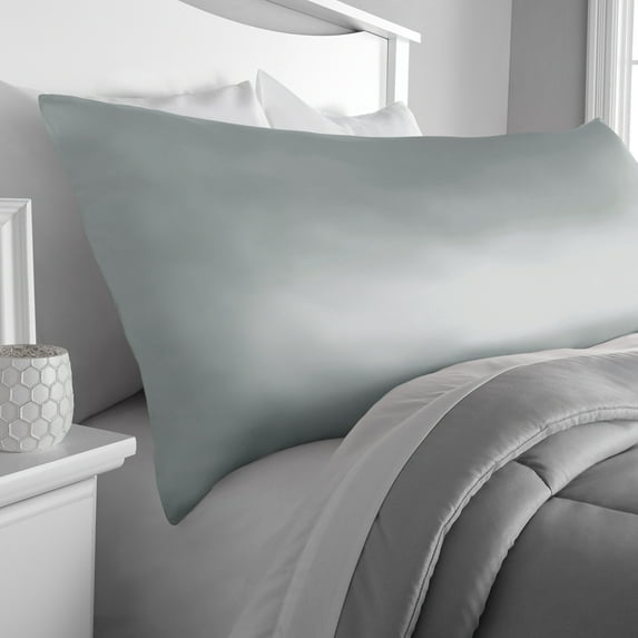 Mainstays Satin Solid Body Pillow Cover Zipper Closure, 20"x52", Gray, 1 Each