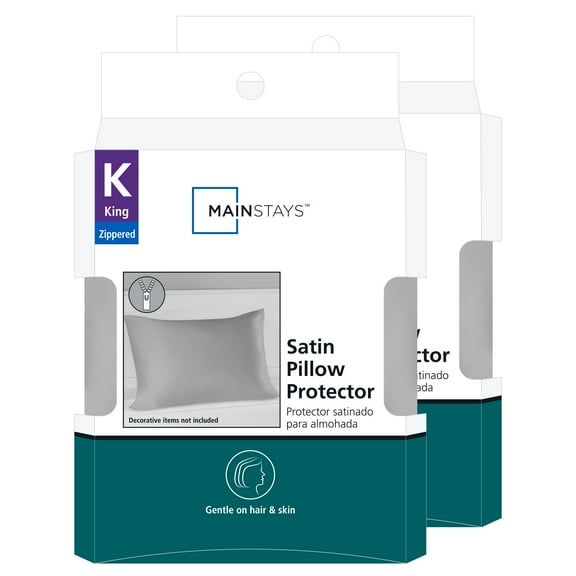 Mainstays Satin Pillow Cover Protector, King - Zippered, Soft, Gentle on Hair (2 Count)