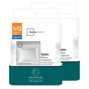 Mainstays Satin Pillow Cover Protector, Standard/Queen, White- Zippered 2 Pack