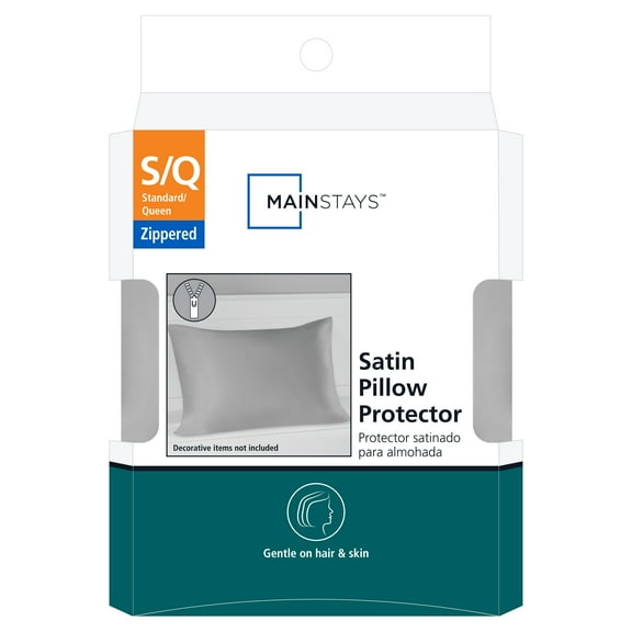 Mainstays Satin Zippered Pillow Protector, King - Zip Closure
