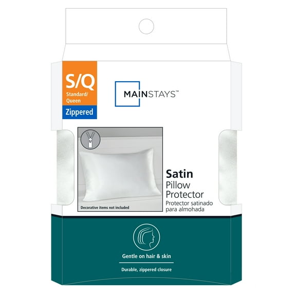Mainstays Satin Pillow Protector & Cover, S/Q – Zippered, Soft