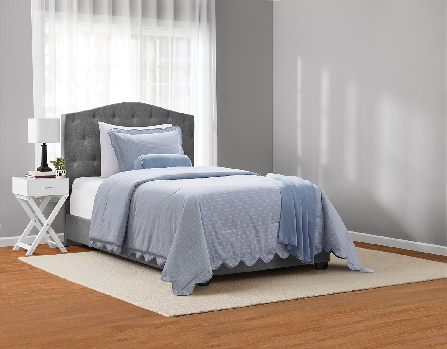 Mainstays Scallop 4-Piece Pick Stitch Blue Comforter Set, Twin/Twin XL