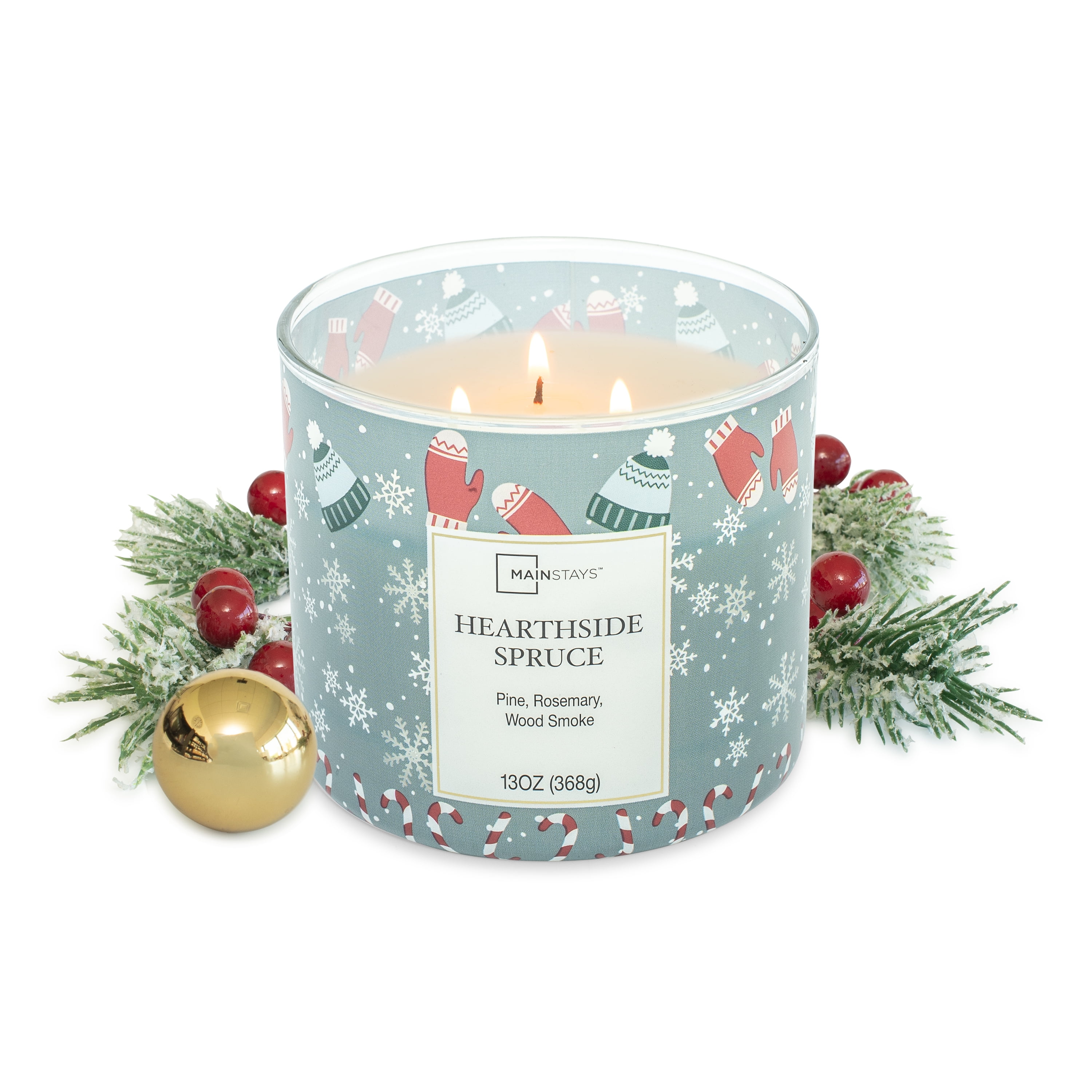 Mainstays Scented 3-Wick Jar Candle, Hearthside Spruce, 13 oz