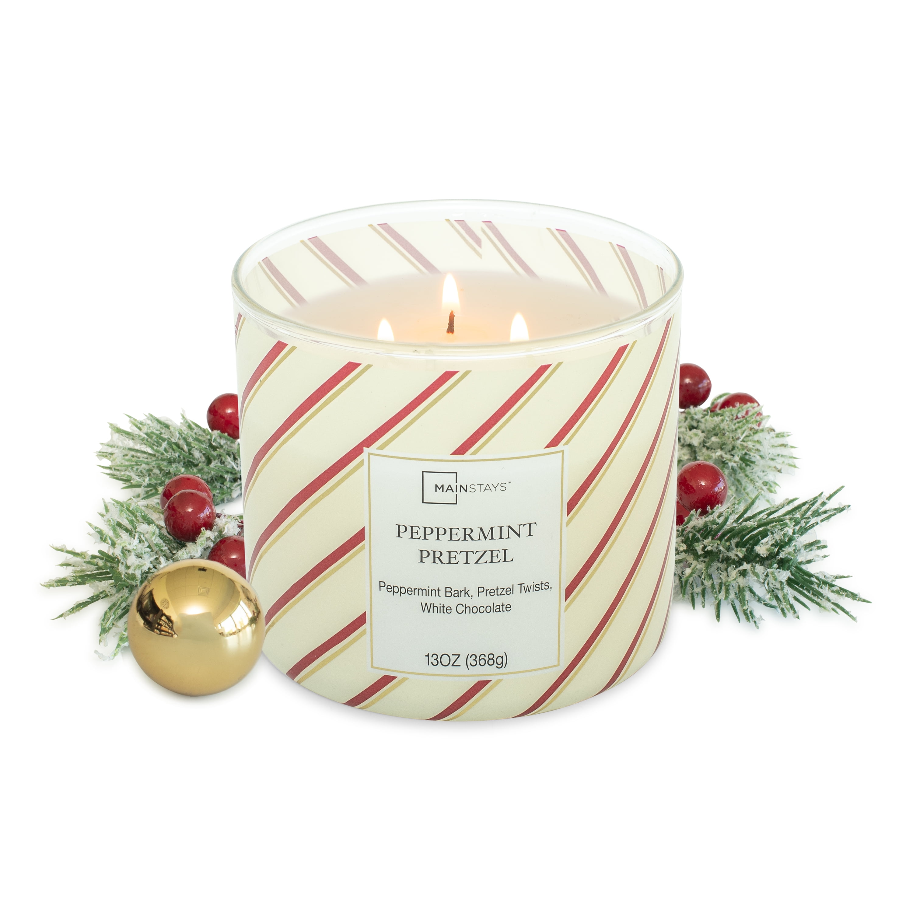 Mainstays Scented 3-Wick Jar Candle, Peppermint Pretzel, 13 oz.