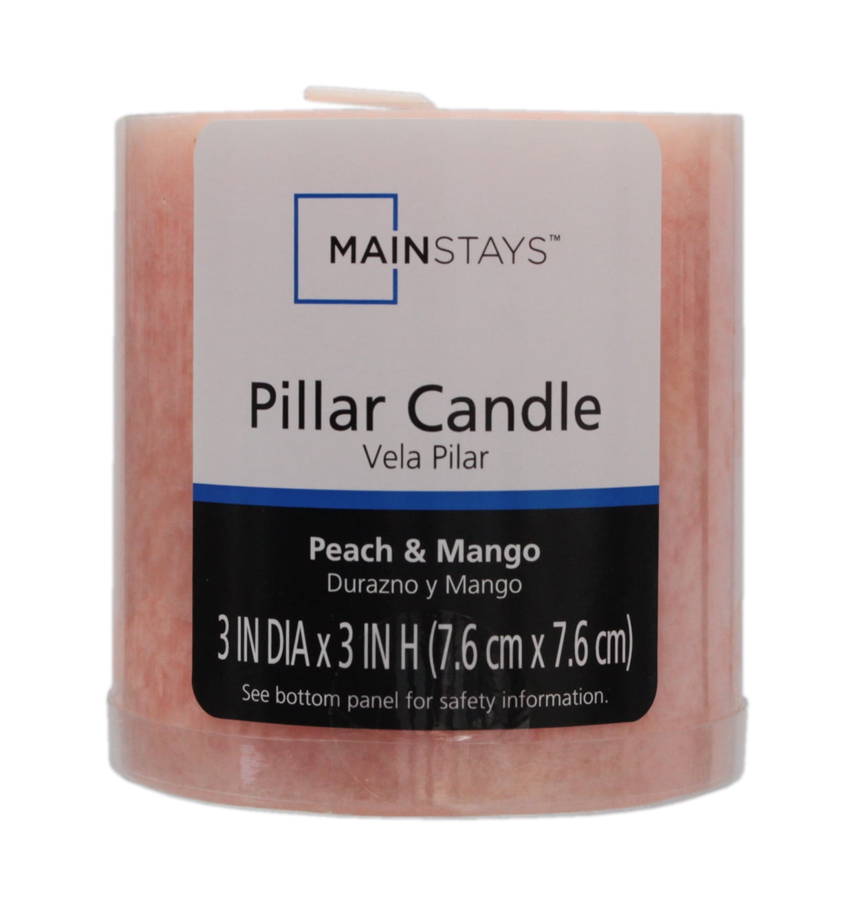 Mainstays Scented Mottled Pillar Candle, 3 x 3 inches, Pink, Peach & Mango