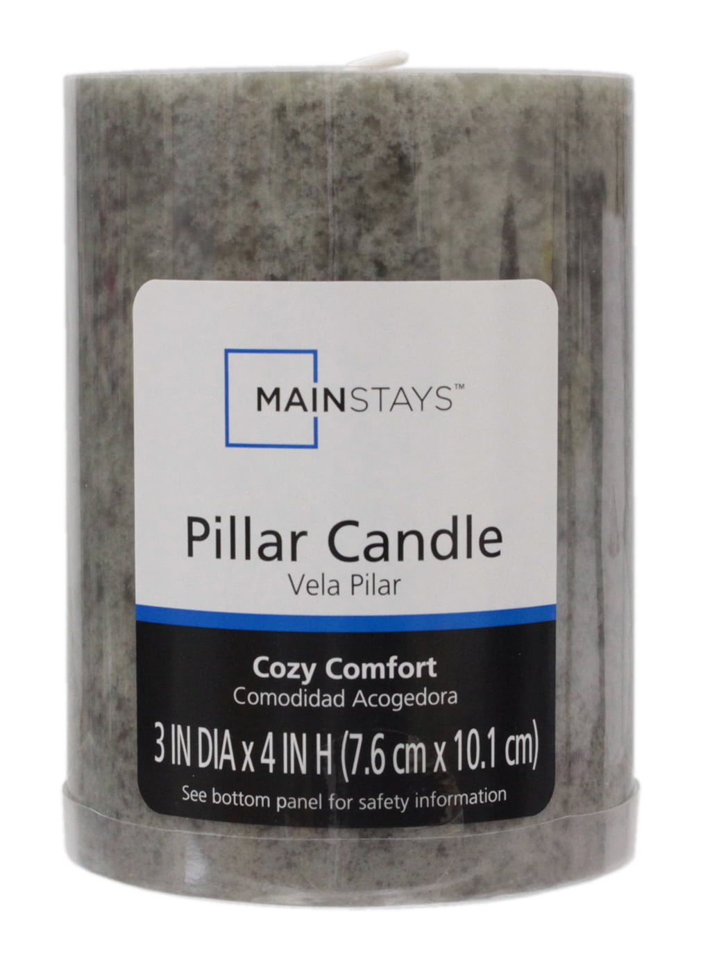 Mainstays Scented Mottled Pillar Candle, 3 in x 4 in, Gray, Cozy Comfort