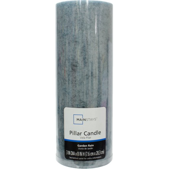 Mainstays Scented Mottled Pillar Candle, 3 x 8 inches, Blue, Garden Rain