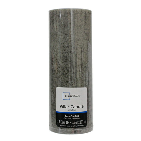 Mainstays Scented Mottled Pillar Candle, 3 x 8 inches, Gray, Cozy Comfort
