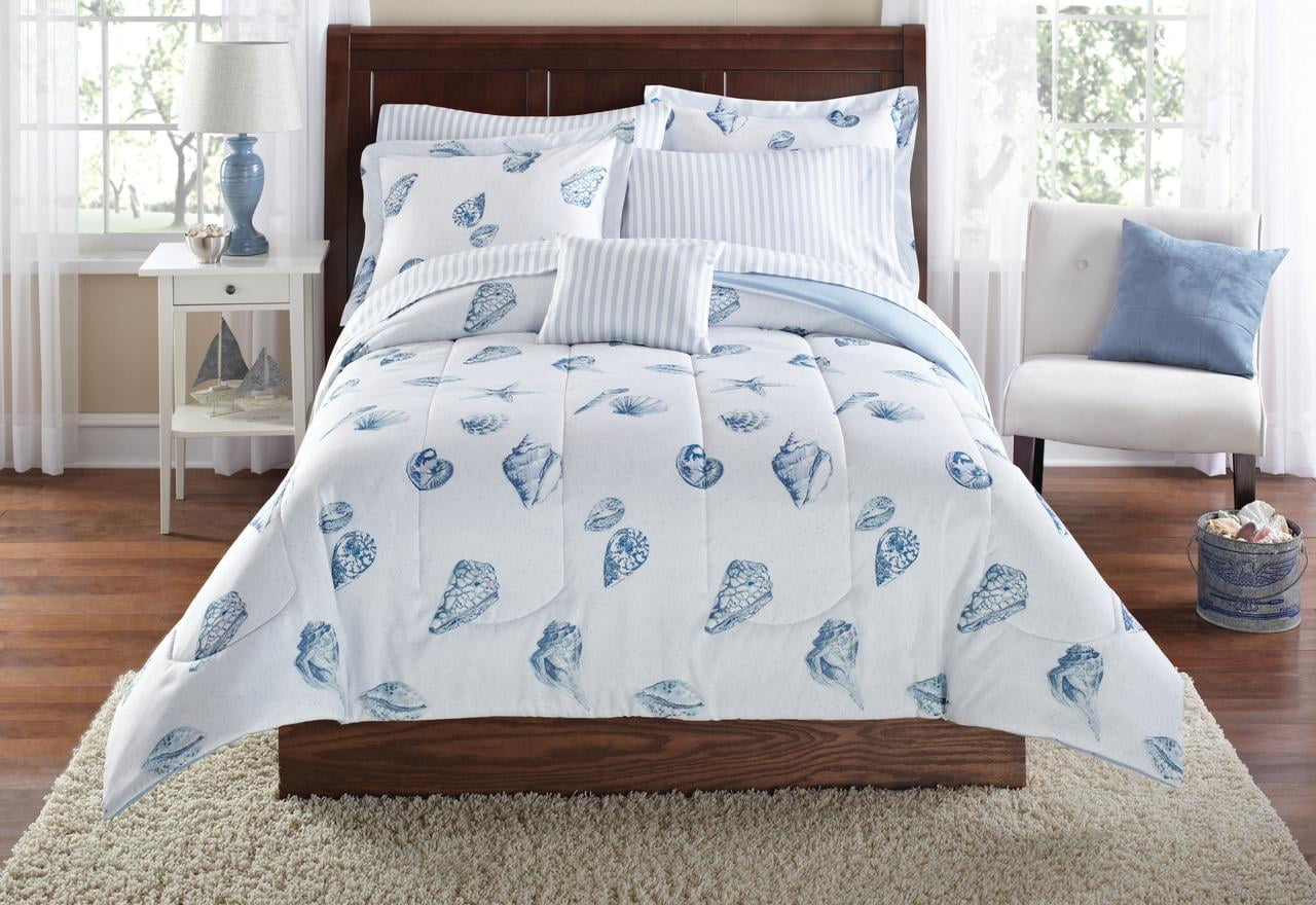 Mainstays Seashell 8 pc Bed in a Bag Set with Sheets Full Multi Color